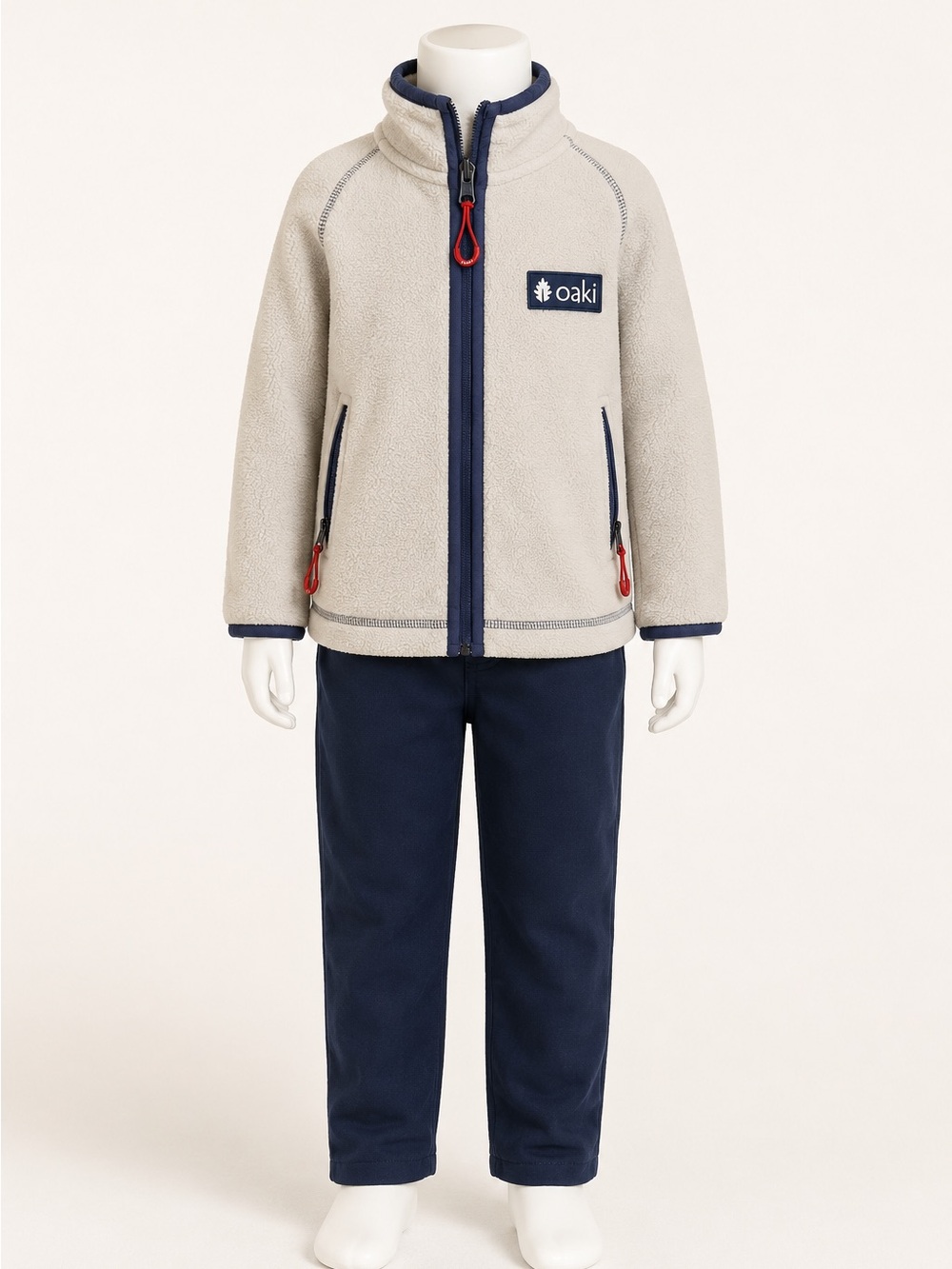 Oaki Cream Fleece Jacket with Navy Trim